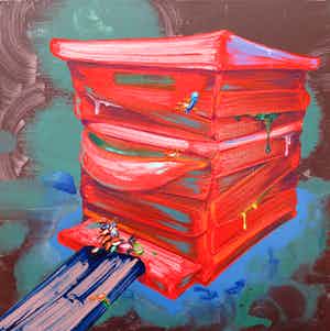 Ge-Karel van der Sterren - Ruimtelijke compositie in olie- en acrylverf op doek verkocht voor € 800!