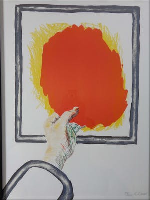 Roger Raveel - GREEP OP ROOD / KLEURLITHO / 82x63cm / KADER / SIG kopen? Bied vanaf 975!