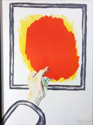 Roger Raveel - GREEP OP ROOD / KLEURLITHO / 82x63cm / KADER / SIG verkocht voor € 975!