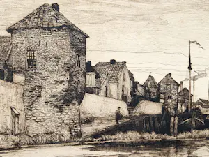 Ludwig Willem Reijmert Wenckebach - fraaie 19e eeuwse Ets " Haven van Leerdam aan de Linge" kopen? Bied vanaf 27!