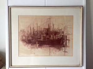 Dirkje Kuik - "Havengezicht" - Pasteltekening, Ingelijst kopen? Bied vanaf 115!