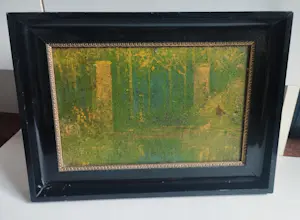 AcheterNiet of onleesbaar gesigneerd - Landschap met bomen en vijver -olieverf 1938-? Enchérissez de 1!