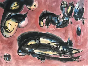 Phil Grisel - 1965 - Aquarel - "Wulpse bewegingen in rood" - dubbel gesigneerd kaufen? Bieten Sie von 55!