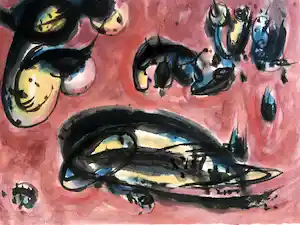 Phil Grisel - 1965 - Aquarel - "Wulpse bewegingen in rood" - dubbel gesigneerd verkauft für € 55!