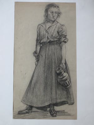 Niet of onleesbaar gesigneerd - Vrouw met drankkruik - Tekening kopen? Bied vanaf 1!