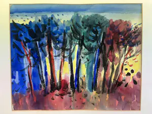 Andre van der Vossen - Bomenrij - expressionistisch kleurrijk werk kopen? Bied vanaf 195!