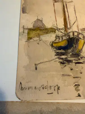 Jaap Weiland - Aquarel, Villa & een klein gemengd techniek werk Haven Numansdorp kopen? Bied vanaf 50!