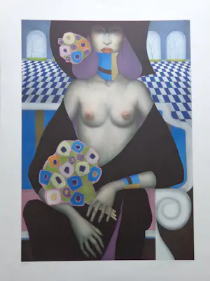 Jef van Tuerenhout - HALFNAAKTE VROUW / KLEURZEEFDRUK / 80x60cm / SIG kopen? Bied vanaf 90!