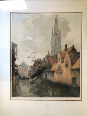 Alfred van Neste - Notre Dame te Brugge - Ets / aquatint, Prachtig Ingelijst kopen? Bied vanaf 70!