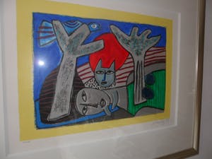 Corneille - Zeefdruk, Complicité entre la femme et l'oiseau - Ingelijst kopen? Bied vanaf 175!