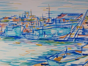 Gillis van Oosten - Havengezicht met rustende bootjes kopen? Bied vanaf 25!