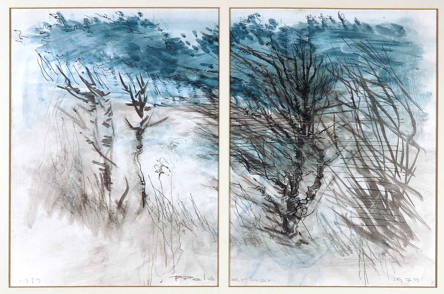 Peter Polderman - Aquarel, Landschap tweeluik kopen? Bied vanaf 1!