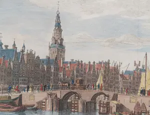 Isaac Tirion - Amsterdam Nieuwe Brug Damrak Oude Gravure 1760 kopen? Bied vanaf 55!