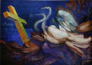 Ernst Fuchs - Kleurengiclee DIE SCHWANENREISE Handgesigneerd. kopen? Bied vanaf 35!