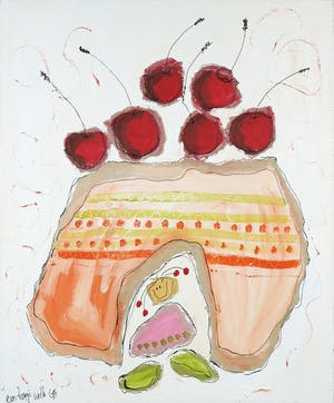 Geke uit de Bosch - Acryl en collage op doek, Een hapje wolk kopen? Bied vanaf 1!