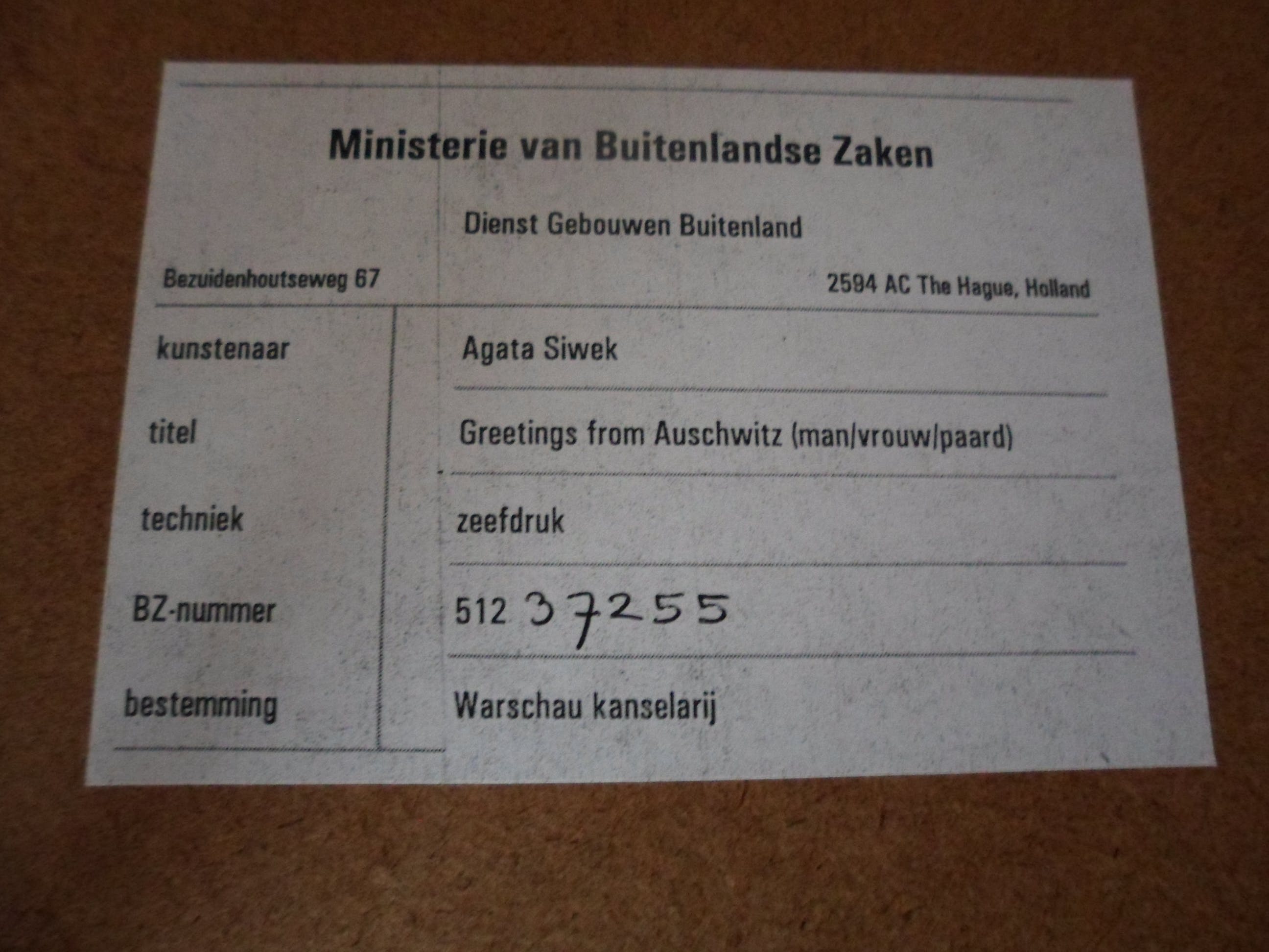 Agata Siwek - Zeefdruk. Titel."Greetings from Auschwitz". kopen? Bied vanaf 30!