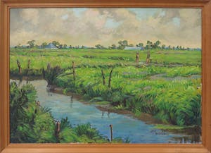 Jan Dekker - Olieverf op doek, Noord-Hollandse polder - Ingelijst kopen? Bied vanaf 80!