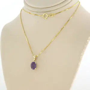 14k geel gouden collier  met hanger bezet met amethist - 45 cm kopen? Bied vanaf 165!