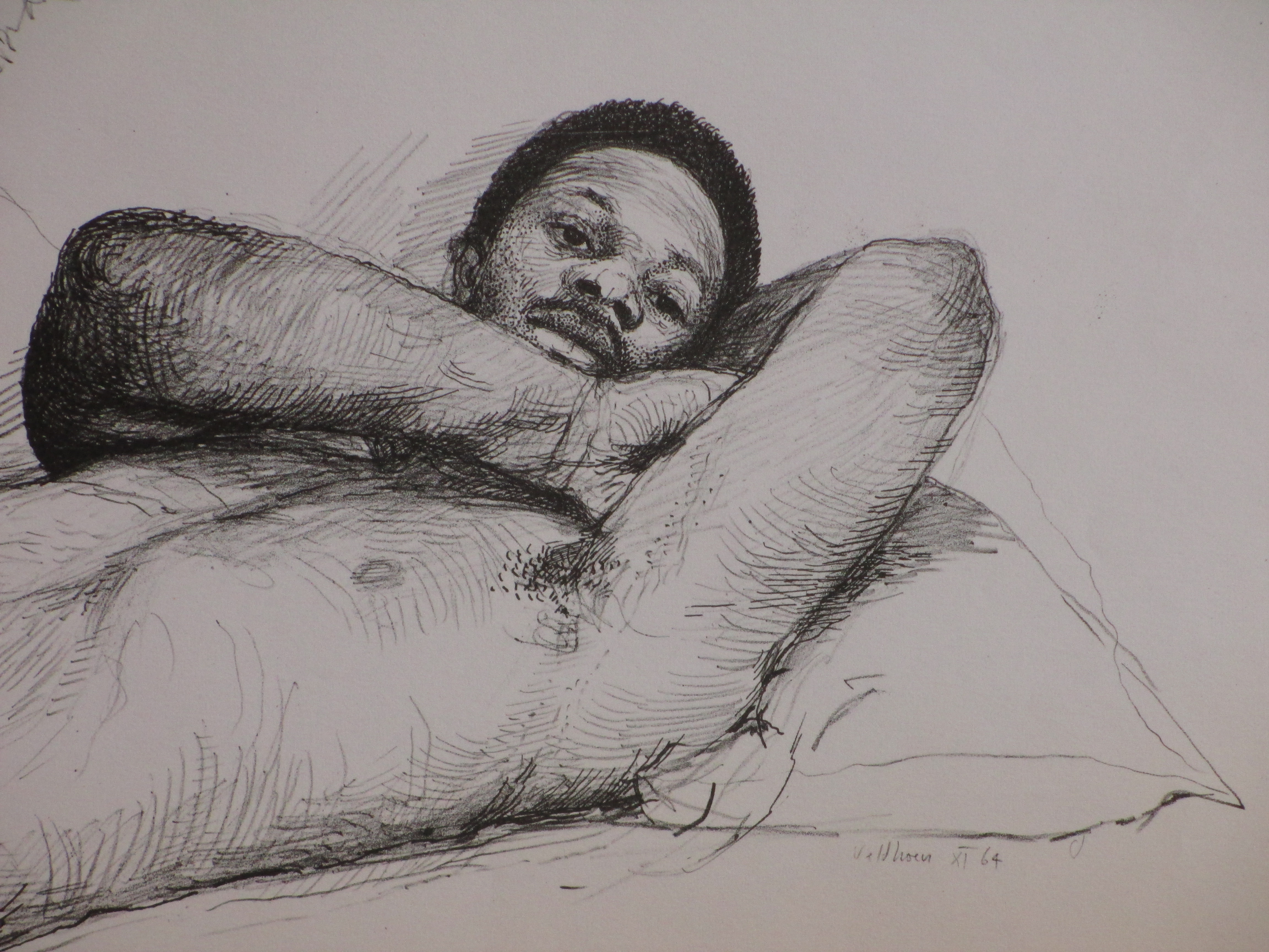 Aat Veldhoen - Blote man met Zelfportret - Rotaprint kopen? Bied vanaf 65!