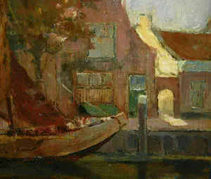 Arend van de Pol - afgemeerd zeilschip - olieverfschilderij 1935 kopen? Bied vanaf 175!