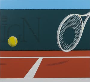 Rene Boin - Zeefdruk, Tennisracket met gat - Ingelijst kopen? Bied vanaf 50!