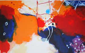 Alexander Vogels - Papaverveld - mooi ingelijste grote abstracte zeefdruk verkocht voor € 75!