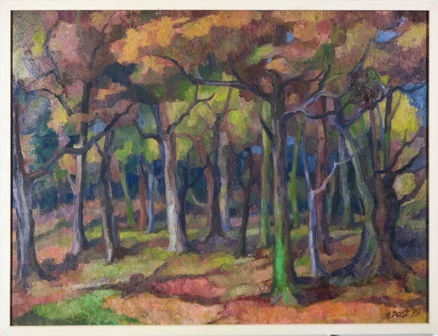 Harmen Klaas Post - Olieverf op paneel, Herfstig bosgezicht - Ingelijst kopen? Bied vanaf 150!