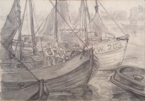 Jelle Hoogstra - Boten in Haven - Potlood - Handgesigneerd - Ingelijst - 1946 kopen? Bied vanaf 20!