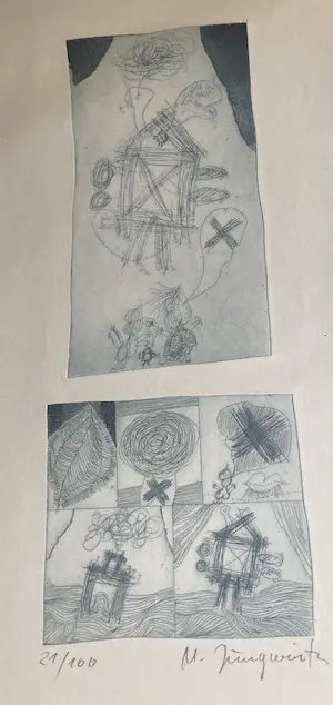 Buy Martha Jungwirth - Das Haus des Nikolaus Ungewöhnliche Radierungen auf Velin um 1970? Bid from 1790!
