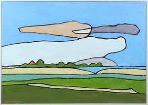 Paul Overhaus - Acryl op masoniet, Noord-Holland 4 - Ingelijst verkocht voor € 70!