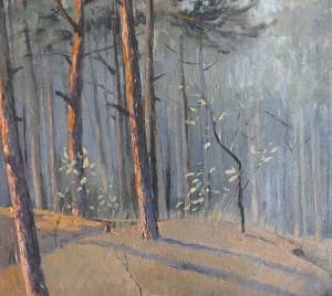 Leo Kurpershoek - Boslandschap bij ondergaande zon kopen? Bied vanaf 120!