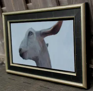 Hinke Posthuma - Olieverf op paneel: Geitenkop (nette lijst!) - 2017 (nette lijst!) kopen? Bied vanaf 599!