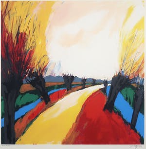 Gerda Elfring - Zeefdruk, Landschap met wilgen - Ingelijst kopen? Bied vanaf 35!