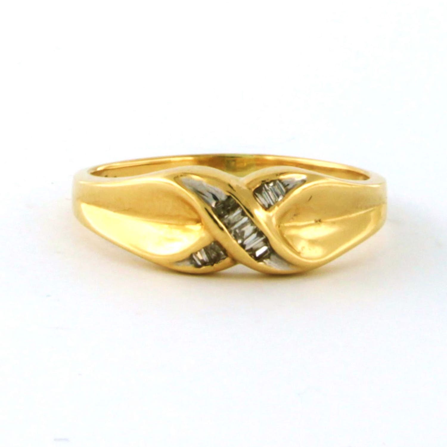 18k geel gouden ring bezet met taper geslepen diamanten tot. 0,05ct - G/H - SI kopen? Bied vanaf 200!