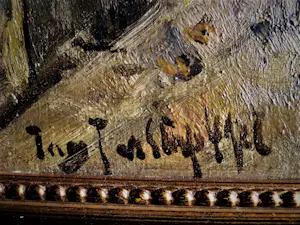 Niet of onleesbaar gesigneerd - Charmant omstreeks 1920 geschilderd olieverf "Dorpstraatje" gesigneerd kopen? Bied vanaf 1!