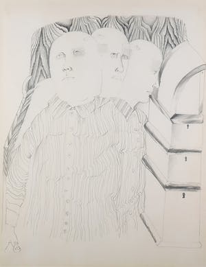 Niet of onleesbaar gesigneerd - Potloodtekening, Drie hoofden - Ingelijst kopen? Bied vanaf 1!