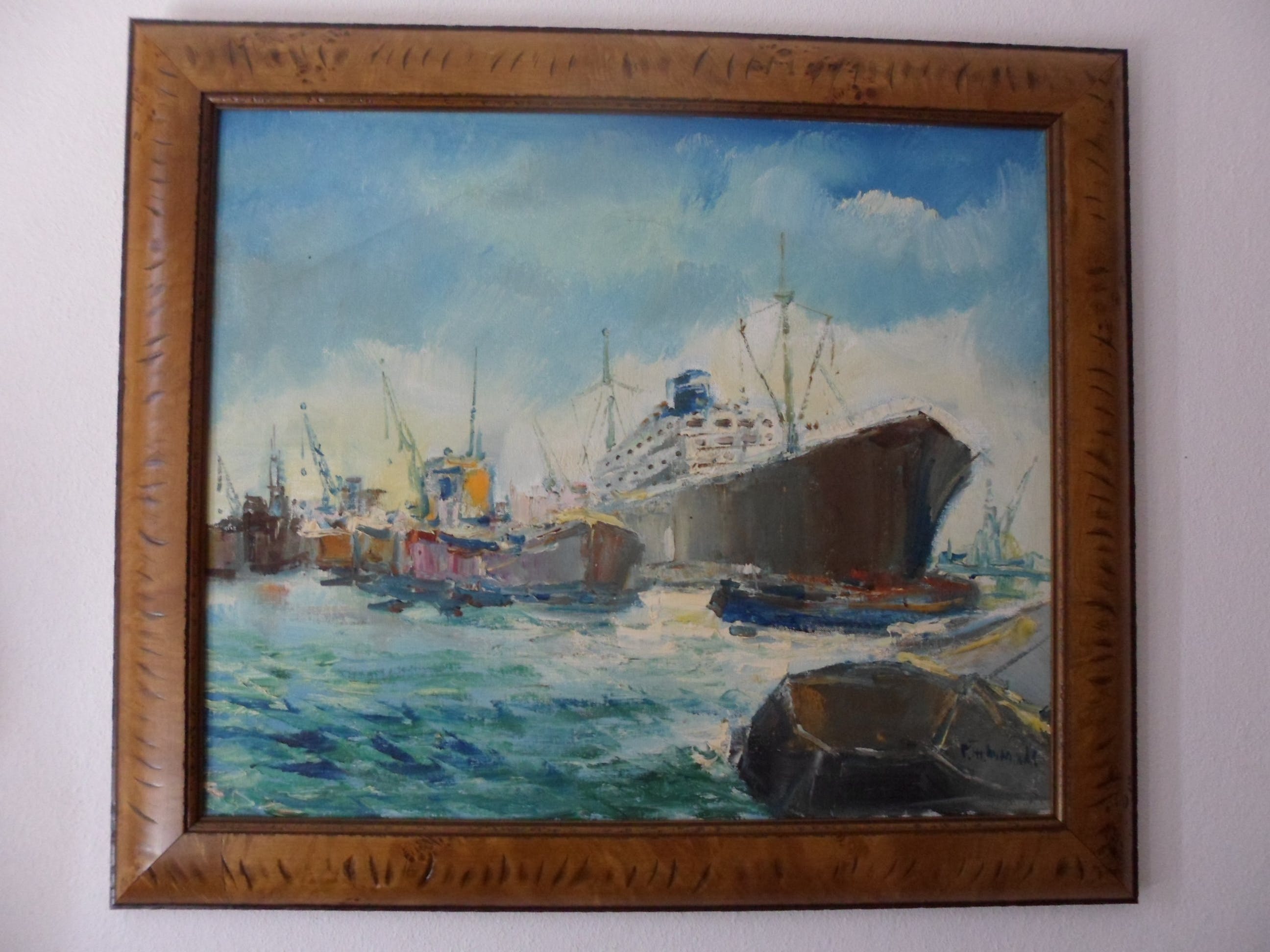 Bob Immink - Petrus Theodorus (Bob) Immink (1930-1989), olieverf op doek. Havengezicht kopen? Bied vanaf 200!