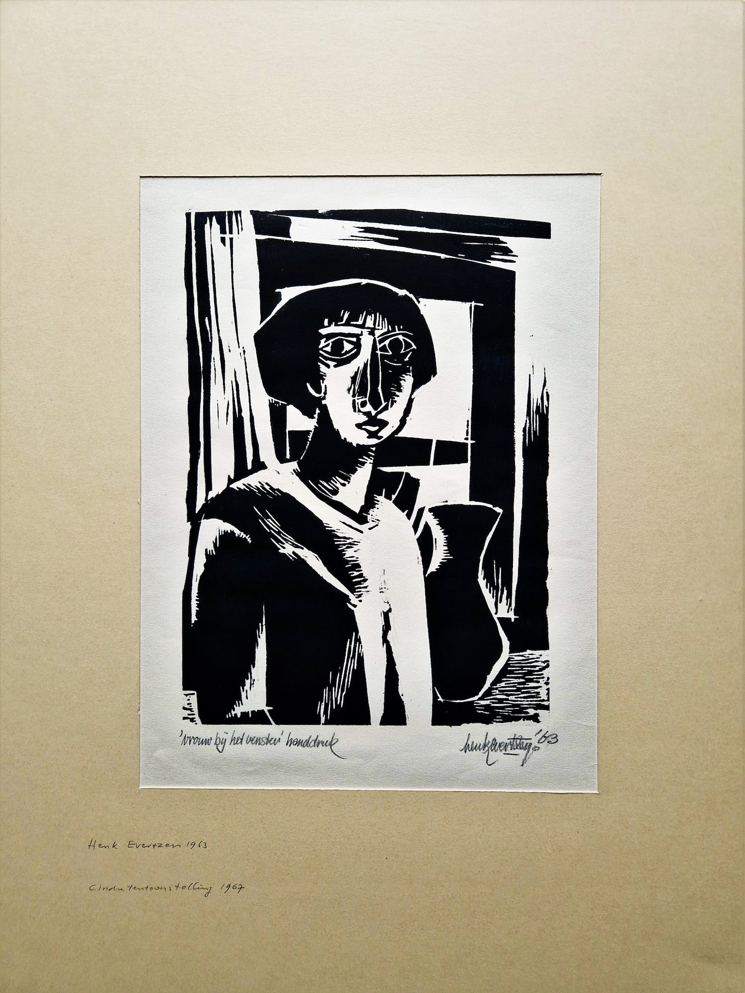 Henk Evertzen - Originele handdruk op papier houtsnede "vrouw bij het venster" gesigneerd kopen? Bied vanaf 1!