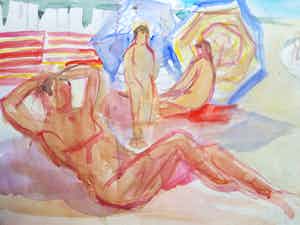 Jan Tullemans - Dagje aan het strand - Vrolijk en groot werk. verkocht voor € 125!