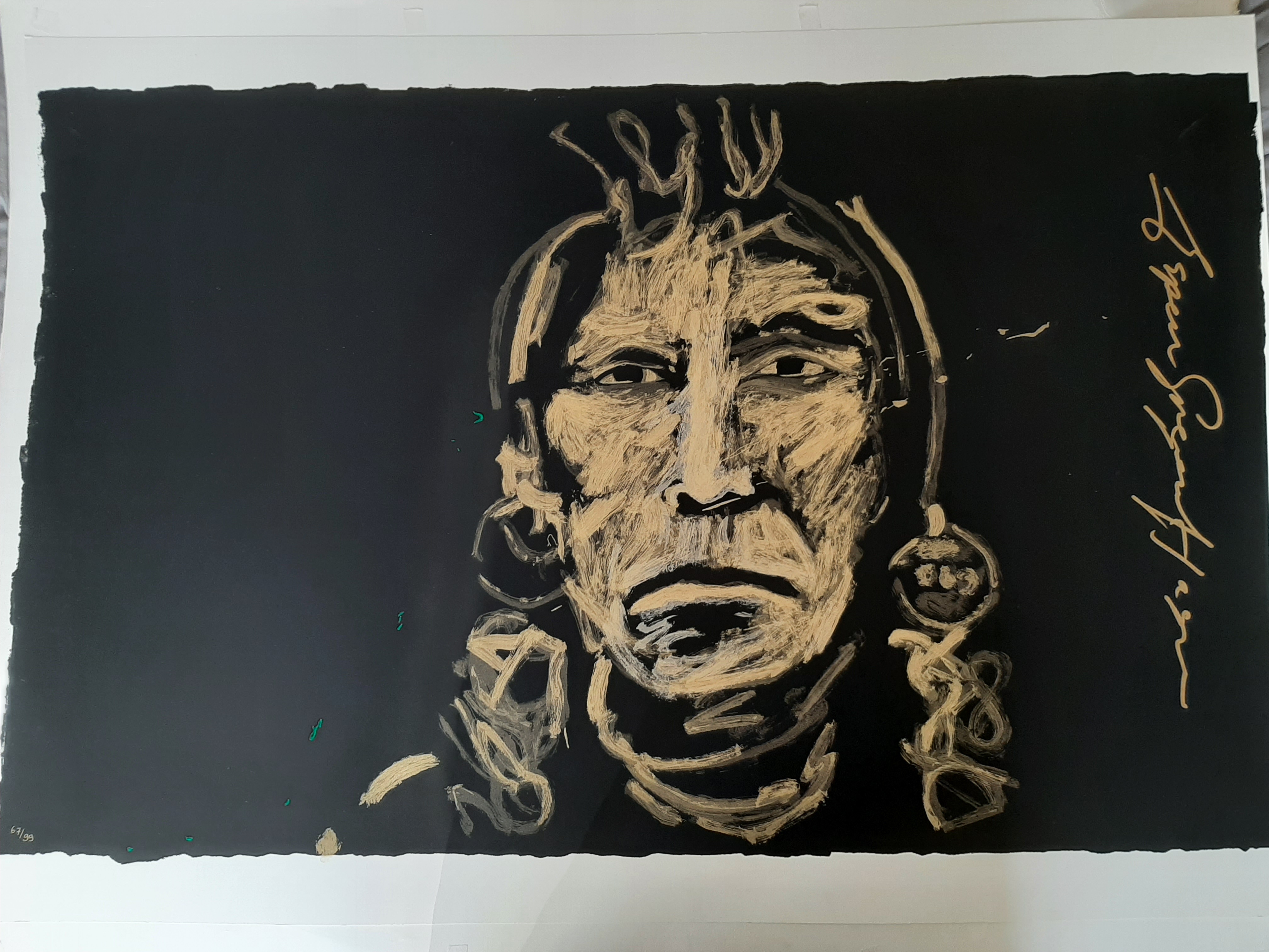 AcheterEspen Hagen - Zeefdruk, Titel, Gold chief on black | Groot? Enchérissez de 50!