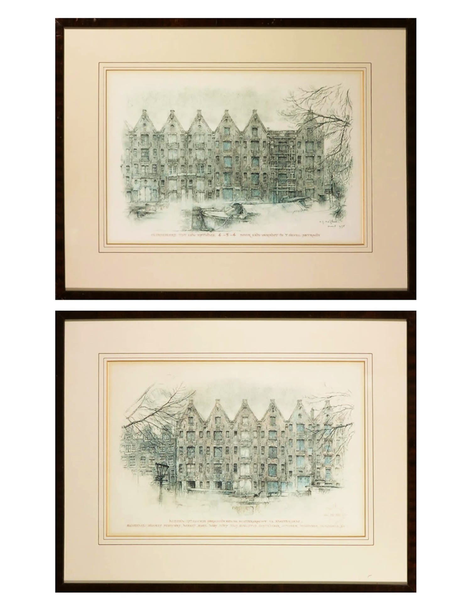 Willem Gerard Hofker - Lot van twee offsets, Achtergracht te Amsterdam - Ingelijst verkocht voor € 1!