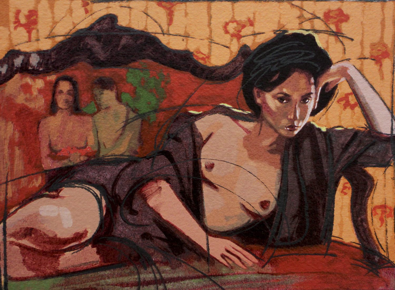 Nico Vrielink - Zeefdruk: Les seins aux fleurs rouges verkocht voor € 125!