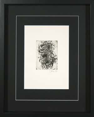 Asger Jorn - Ets en droge naald op handgeschept Japon, Friedhof der Maulwürfe - Ingelijst verkocht voor € 1!