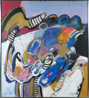 Jan Cobbaert - Acryl op papier, Abstracte compositie - Ingelijst verkocht voor € 1500!