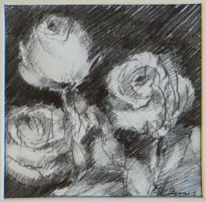 Fon Klement - Ingelijste tekening , Bloemstilleven met Rozen I - 2000 verkocht voor € 100!