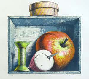 Herman Berserik - Stilleven met appel, dobber en klos verkocht voor € 60!