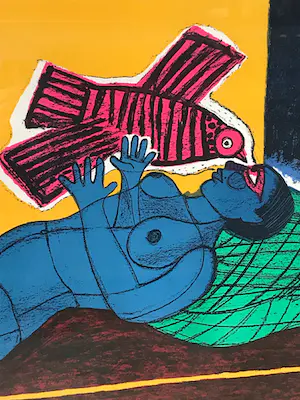 Corneille - Zeldzame litho - La femme et l'oiseau rose - 1/1 - 1987 - Uniek ex. kopen? Bied vanaf 435!