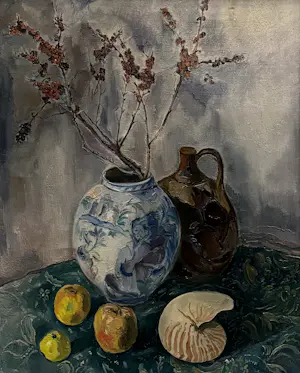 AcheterDirk Filarski - Ingelijste olieverf: Stilleven met appels, Chinese vaas... - 1942? Enchérissez de 1250!