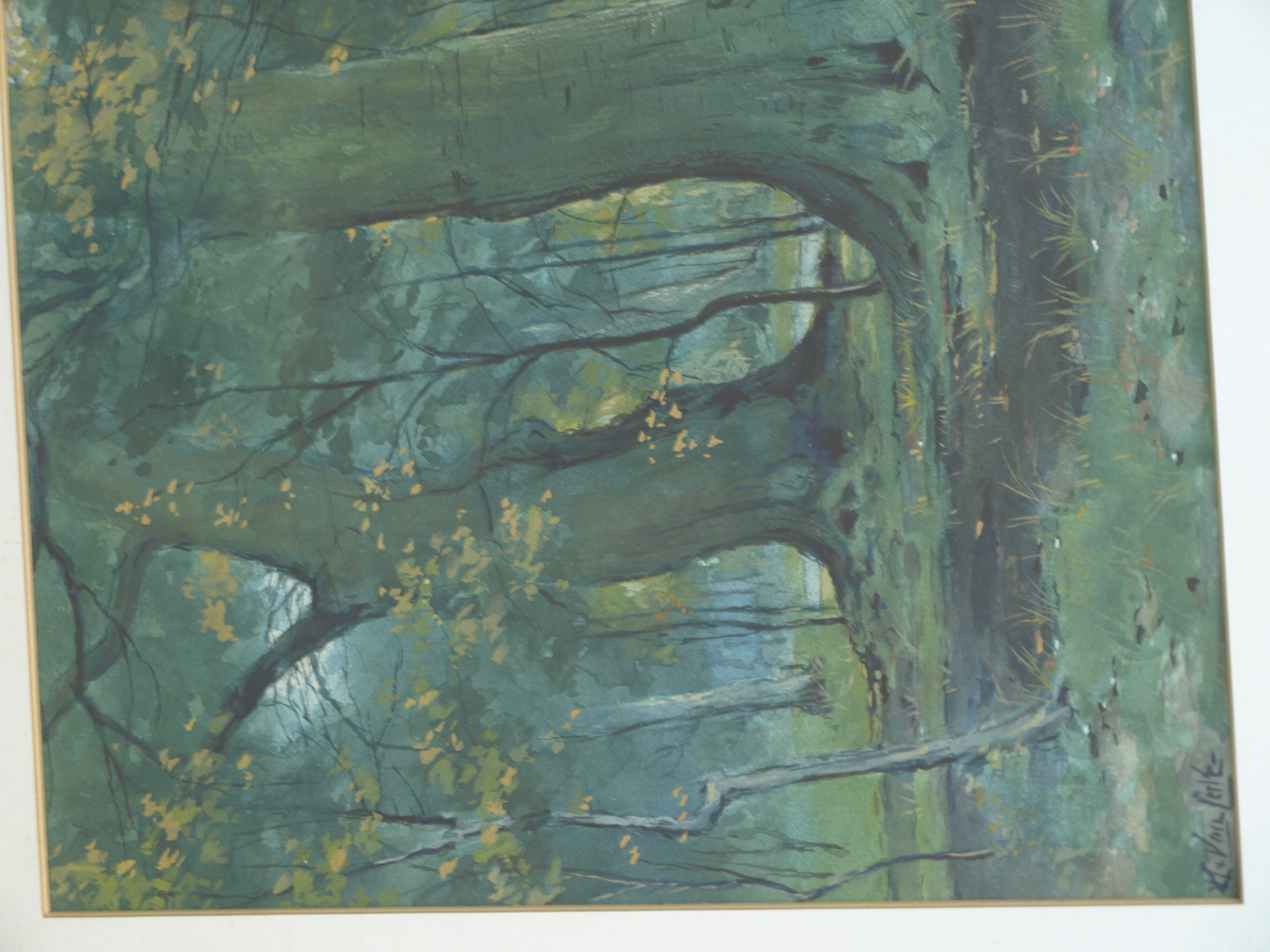 Niet of onleesbaar gesigneerd - Gouache , Bos – gesigneerd & ingelijst  kopen? Bied vanaf 1!