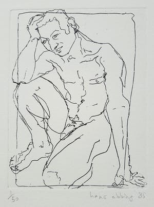 Hans Abbing - Knielend naakt, droge naald ets (eerste druk) kopen? Bied vanaf 45!